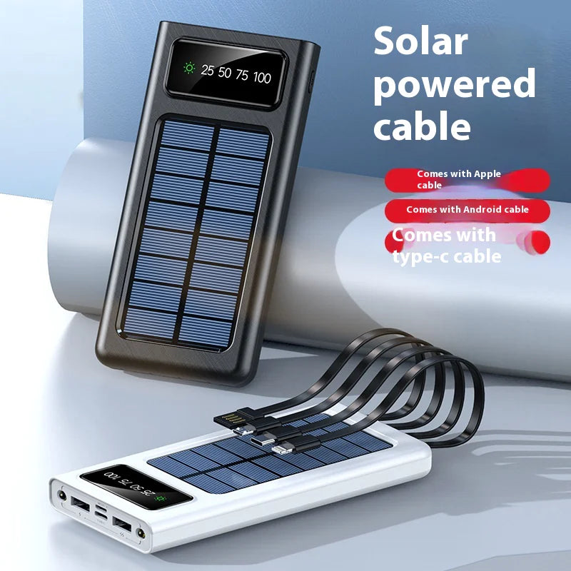 Solar Power Bank with Built-in Four Cables, 20000mAh Portable Charger for Mobile Phones