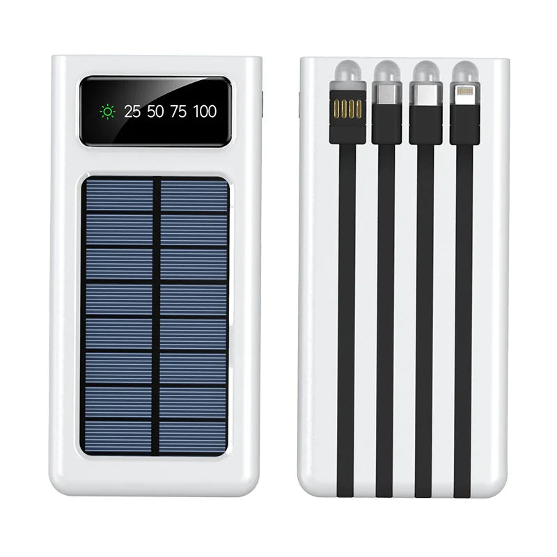 Solar Power Bank with Built-in Four Cables, 20000mAh Portable Charger for Mobile Phones